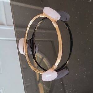 Bourbon & Bowties Gold Plated Wire Wrapped Rose Quartz Bangle Bracelet